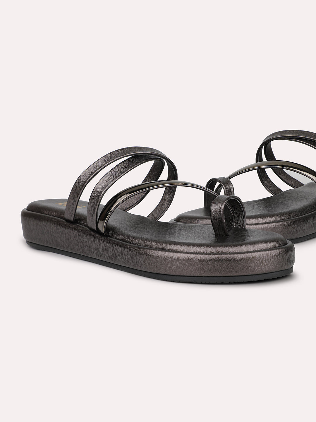 Women Pewter-Toned Strappy One Toe Flats