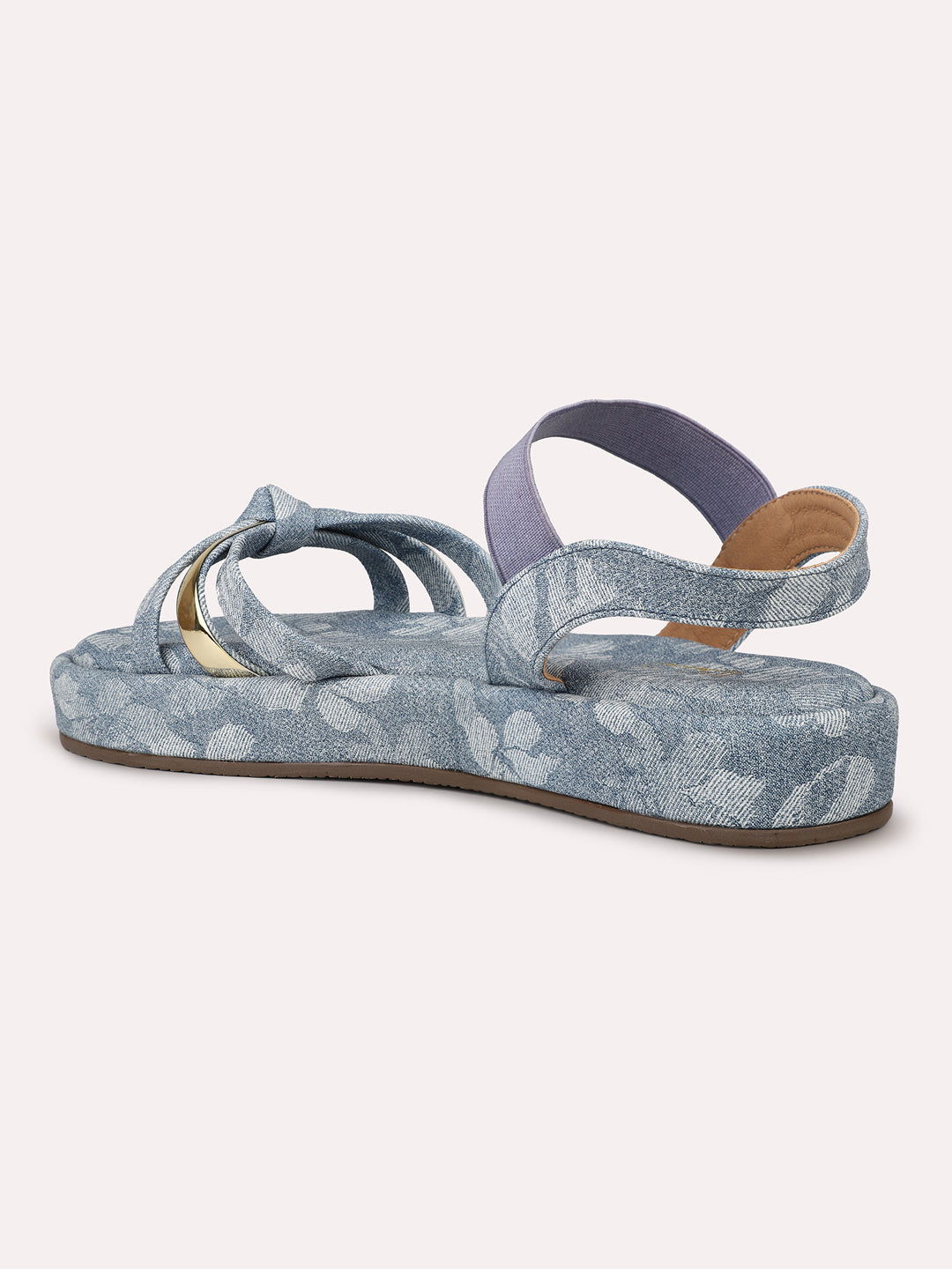 Women Blue And Gold-Toned Printed Open Toe Wedge Heels With Backstrap