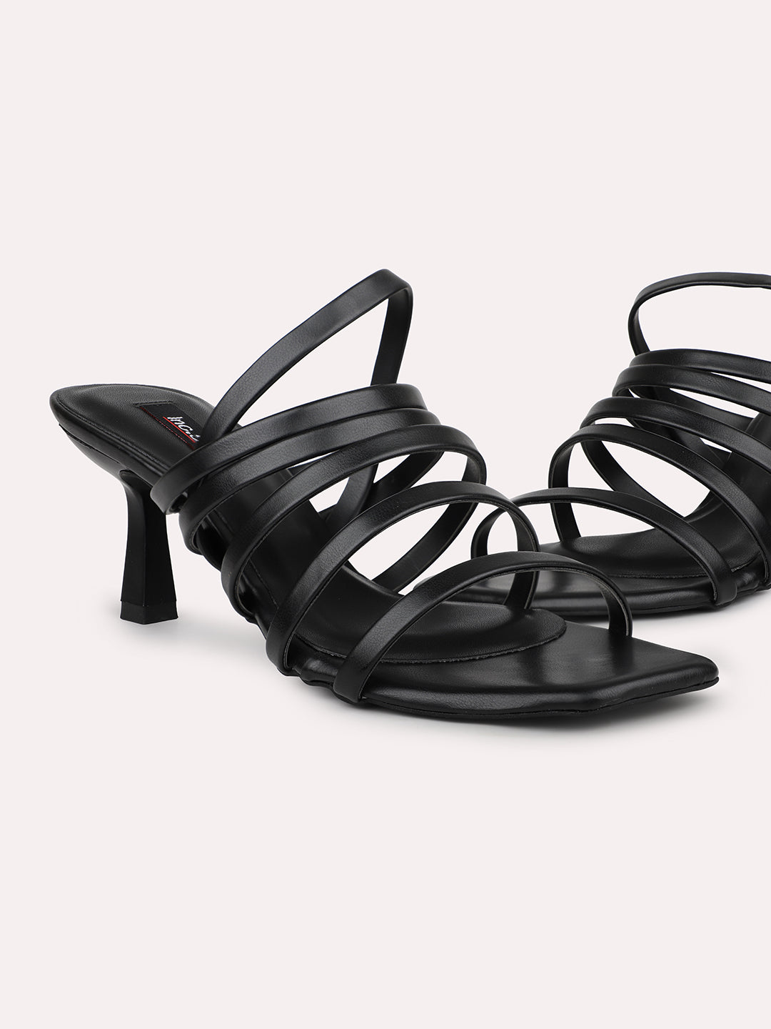 Women Black Strappy Open Toe Kitten Heels