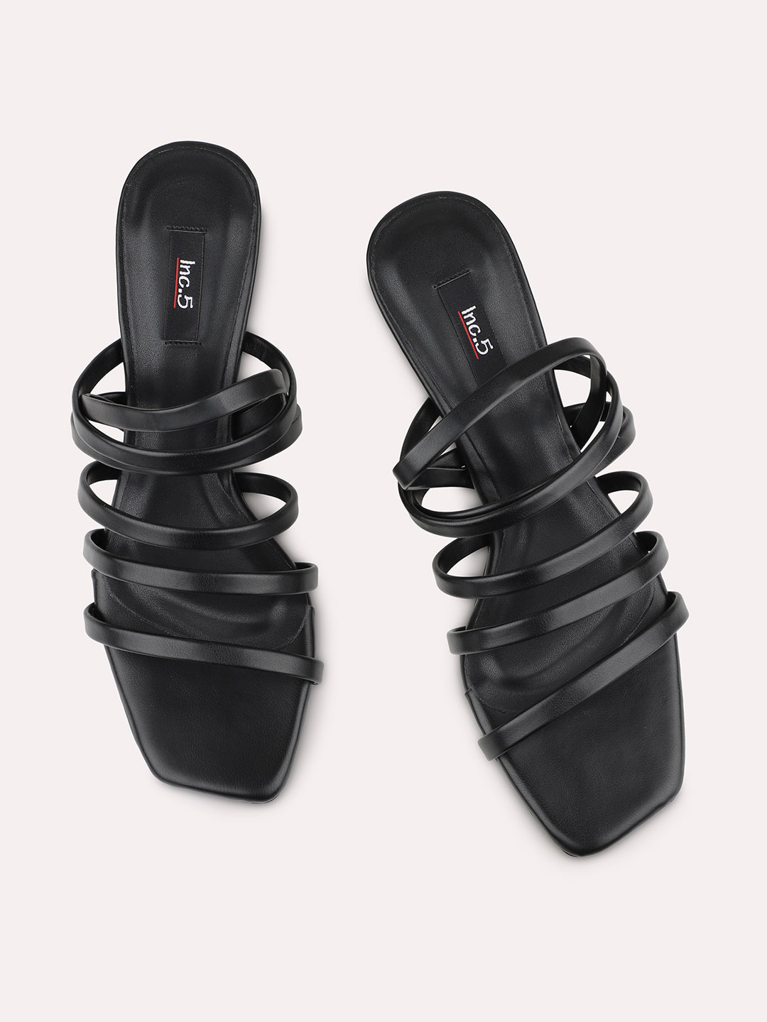 Women Black Strappy Open Toe Kitten Heels