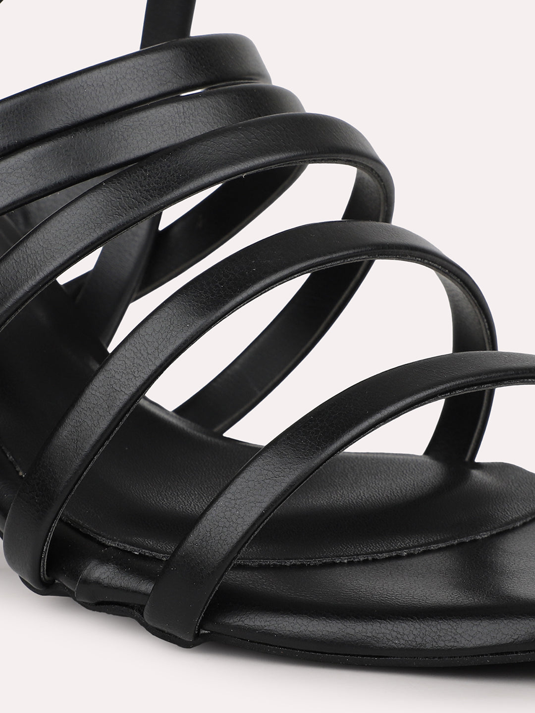 Women Black Strappy Open Toe Kitten Heels