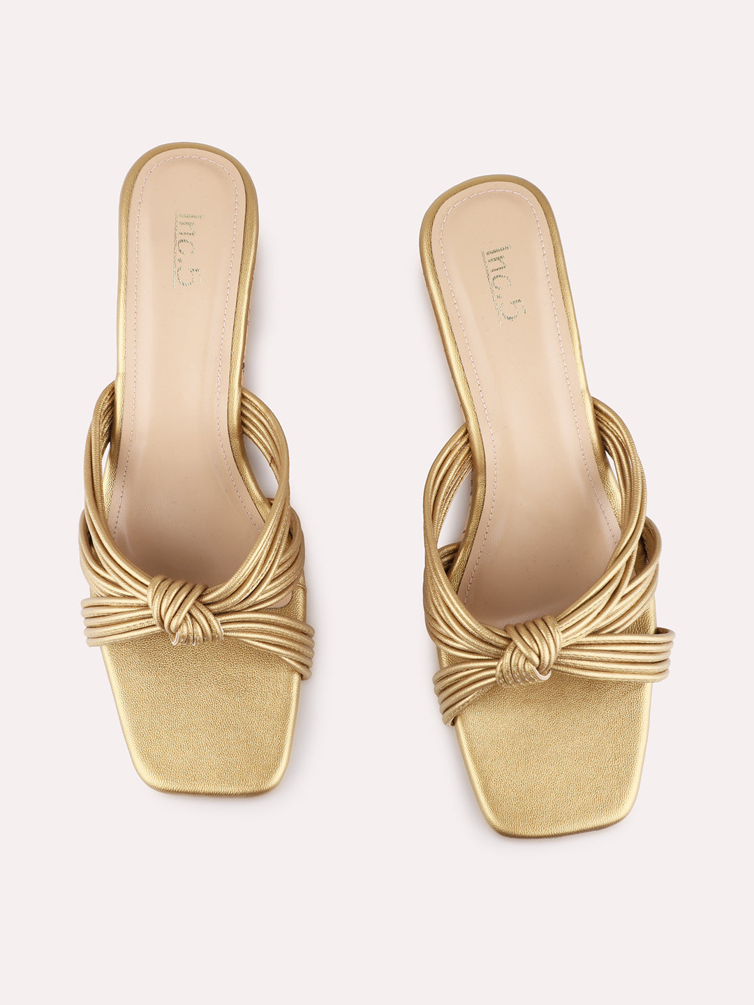 Womens Golden Party Wear Striped Square Toe Wedge Heel Sandals