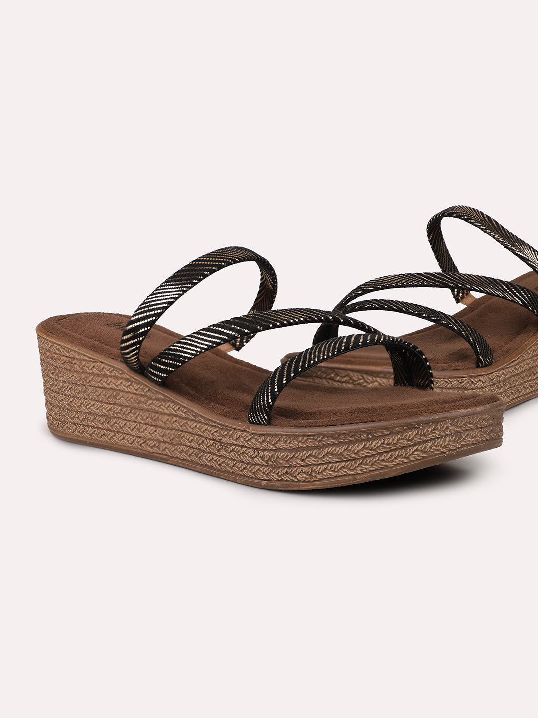 Women Antique Strappy Metallic Printed Wedge Heels