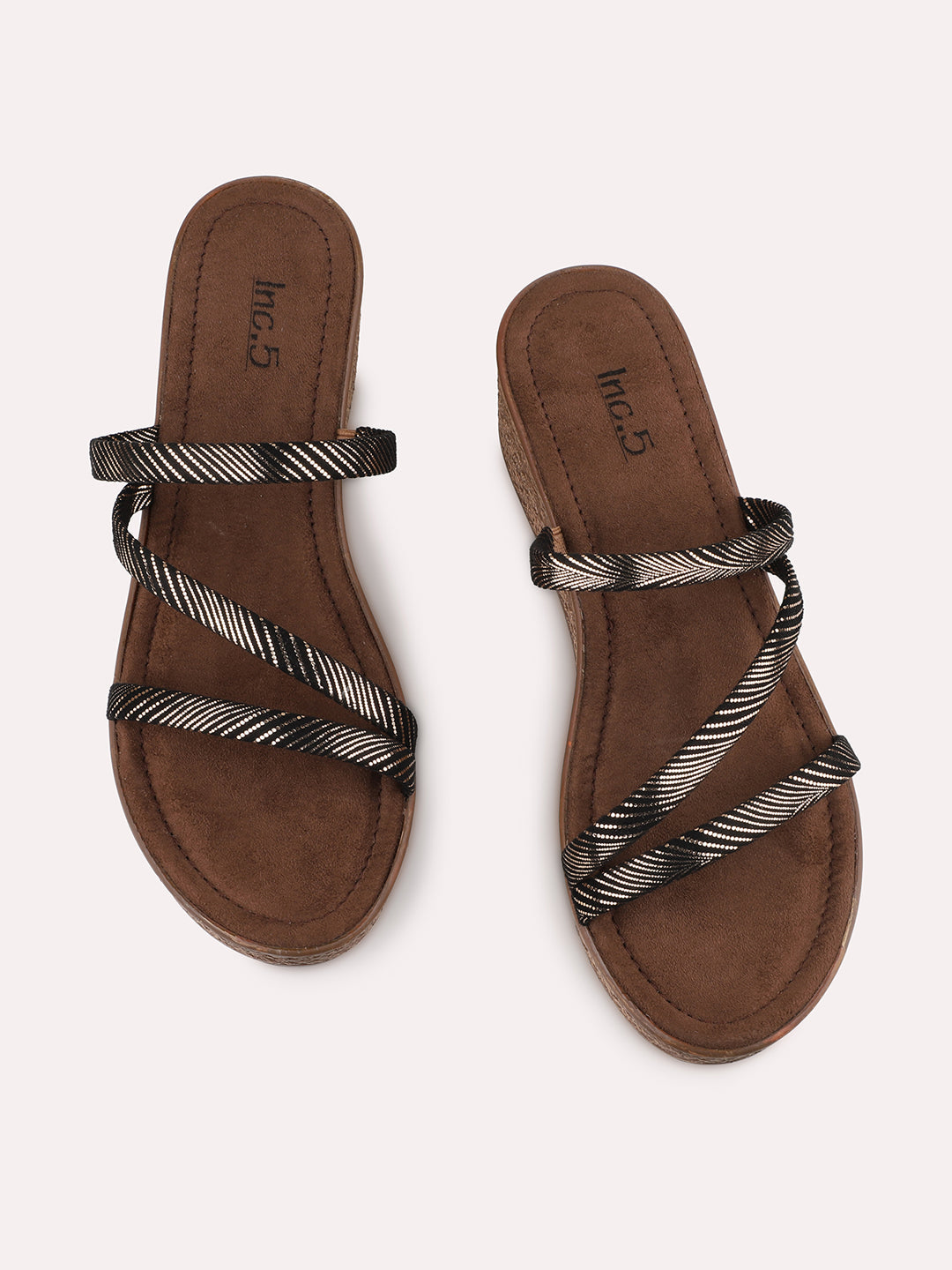 Women Antique Strappy Metallic Printed Wedge Heels