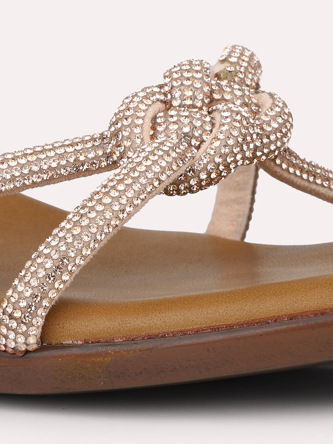 Women Rose Gold Knotted Open Toe Block Heels With Backstrap