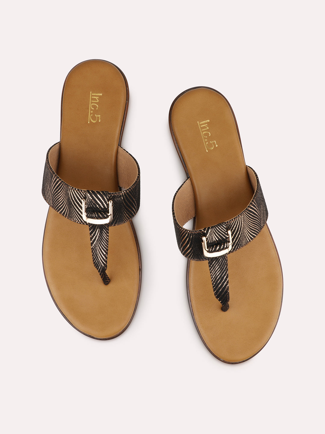 Womens Golden Party Wear T-strap Flats