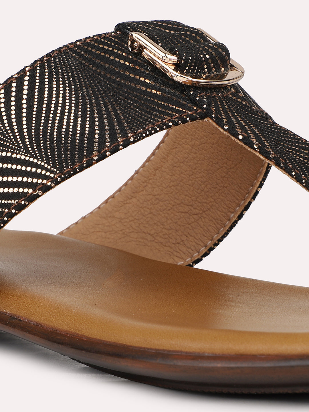Womens Golden Party Wear T-strap Flats