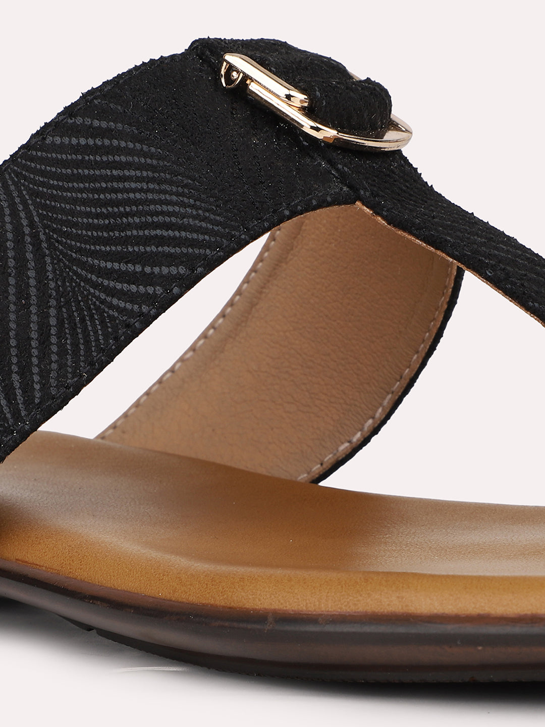 Womens Black Party Wear T-strap Flat Sandals