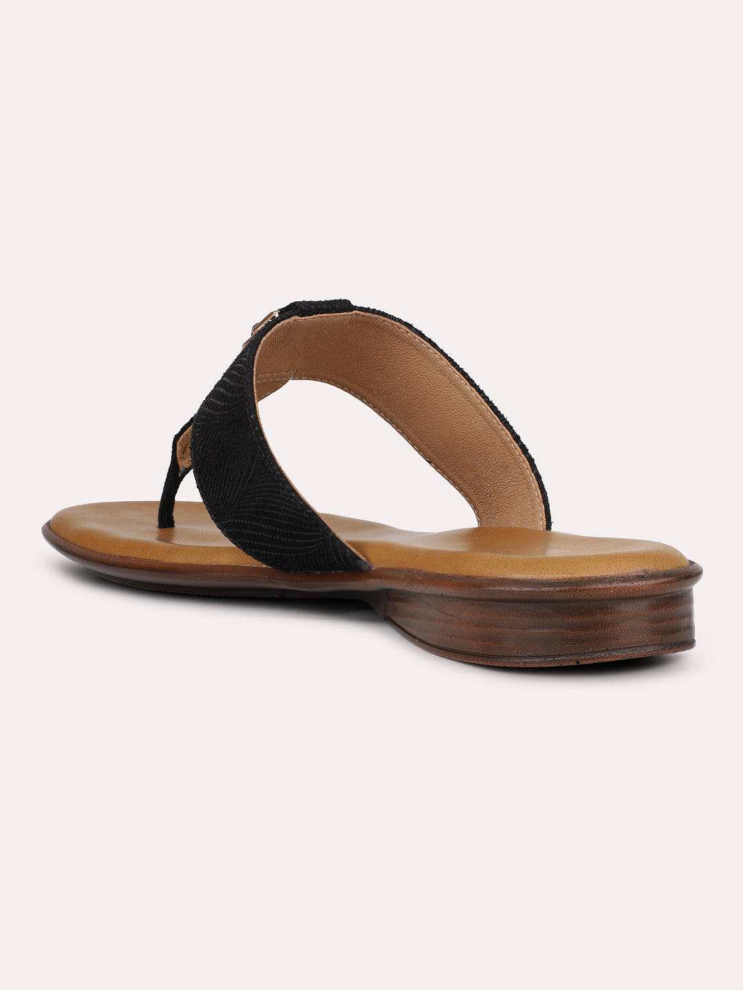 Womens Black Party Wear T-strap Flat Sandals