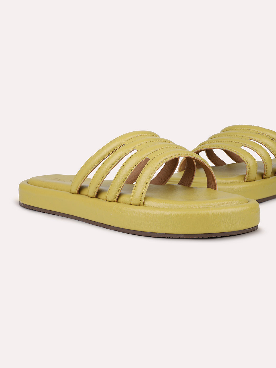 Women Yellow Strappy Open Toe Flats