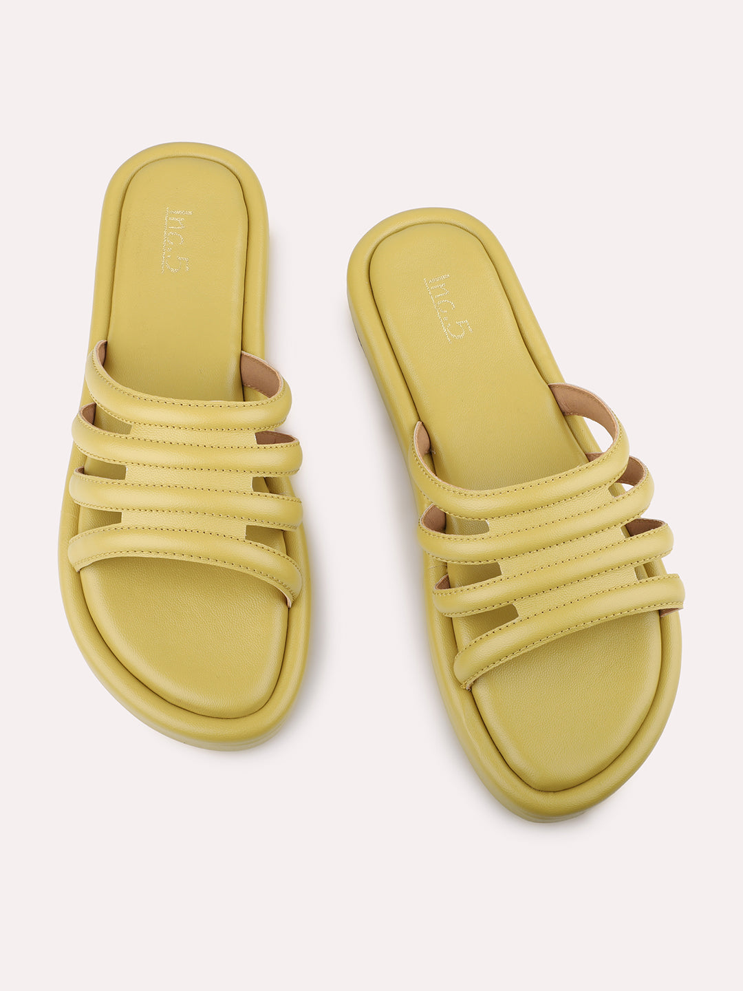 Women Yellow Strappy Open Toe Flats