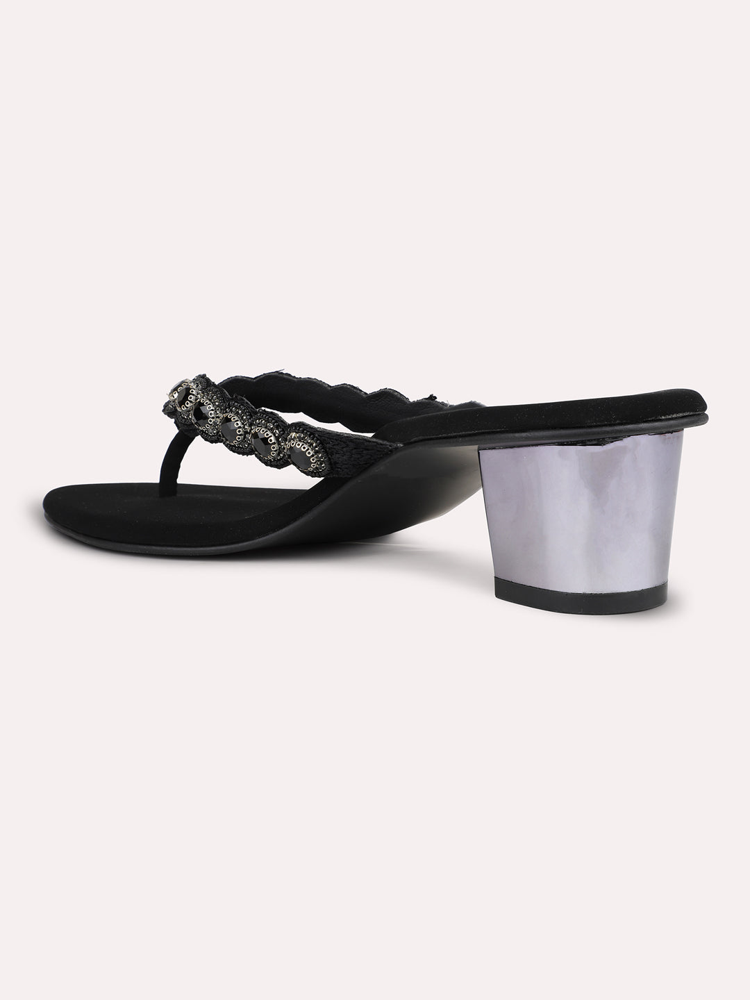 Womens Black Ethnic Open toe Block Heels