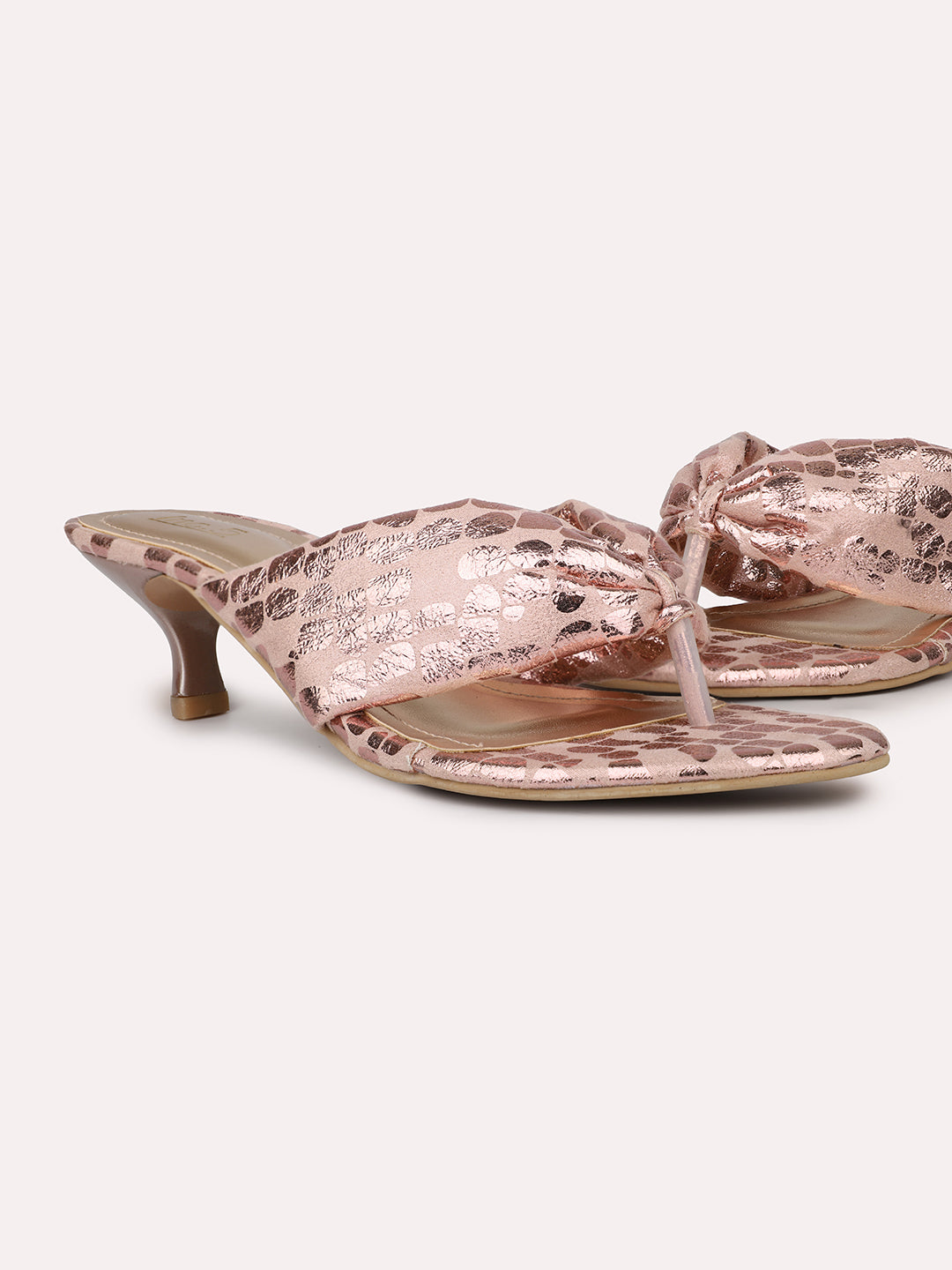 Women Rose Gold Printed Shimmery Party Kitten Heels