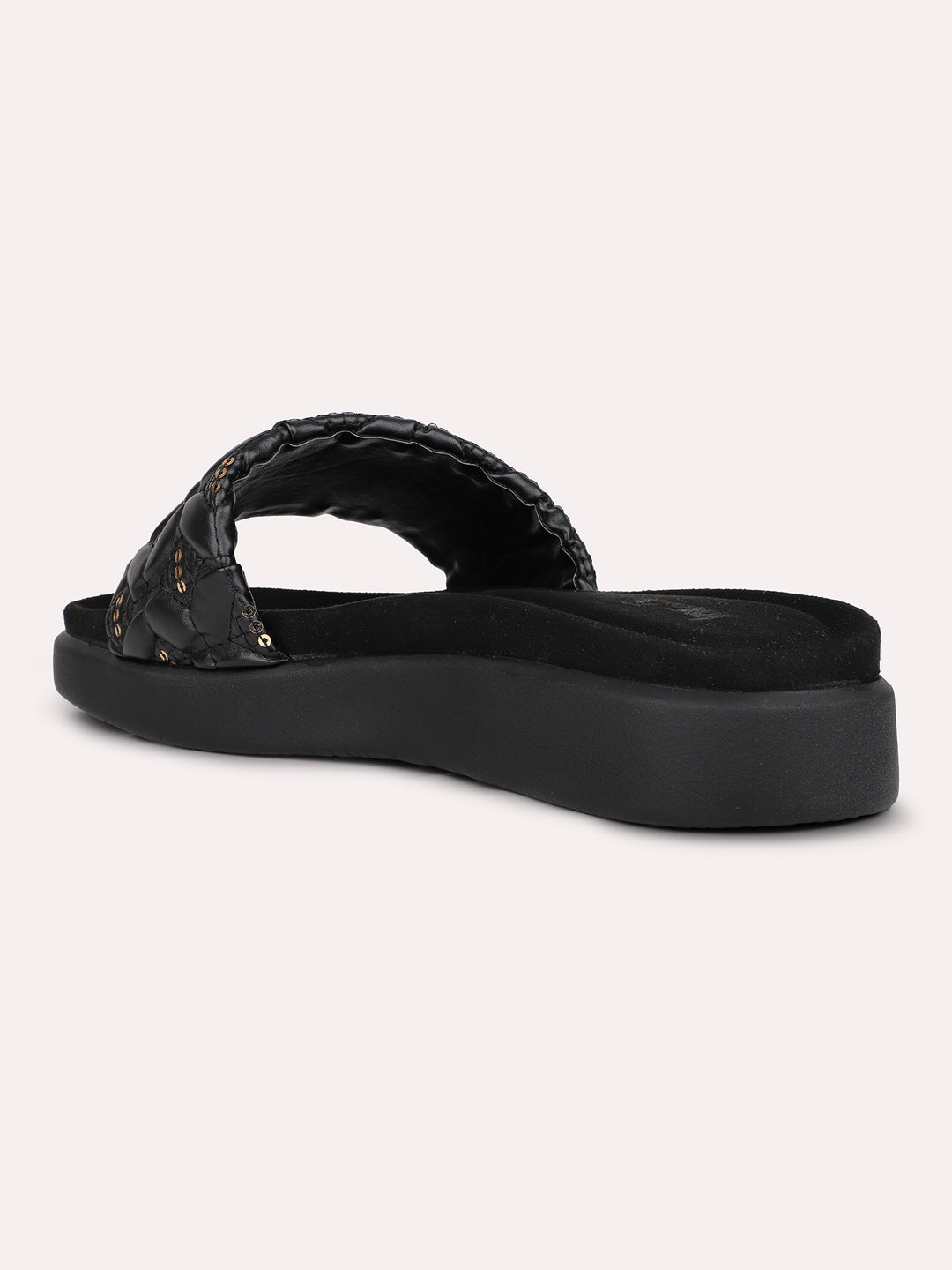 Womens Black Casual Open toe Flat Mules