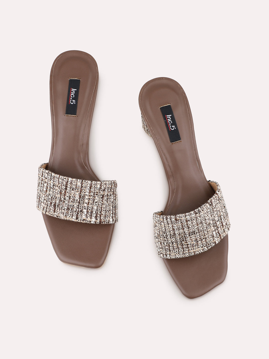 Women Brown Textured Open Toe Block Heels