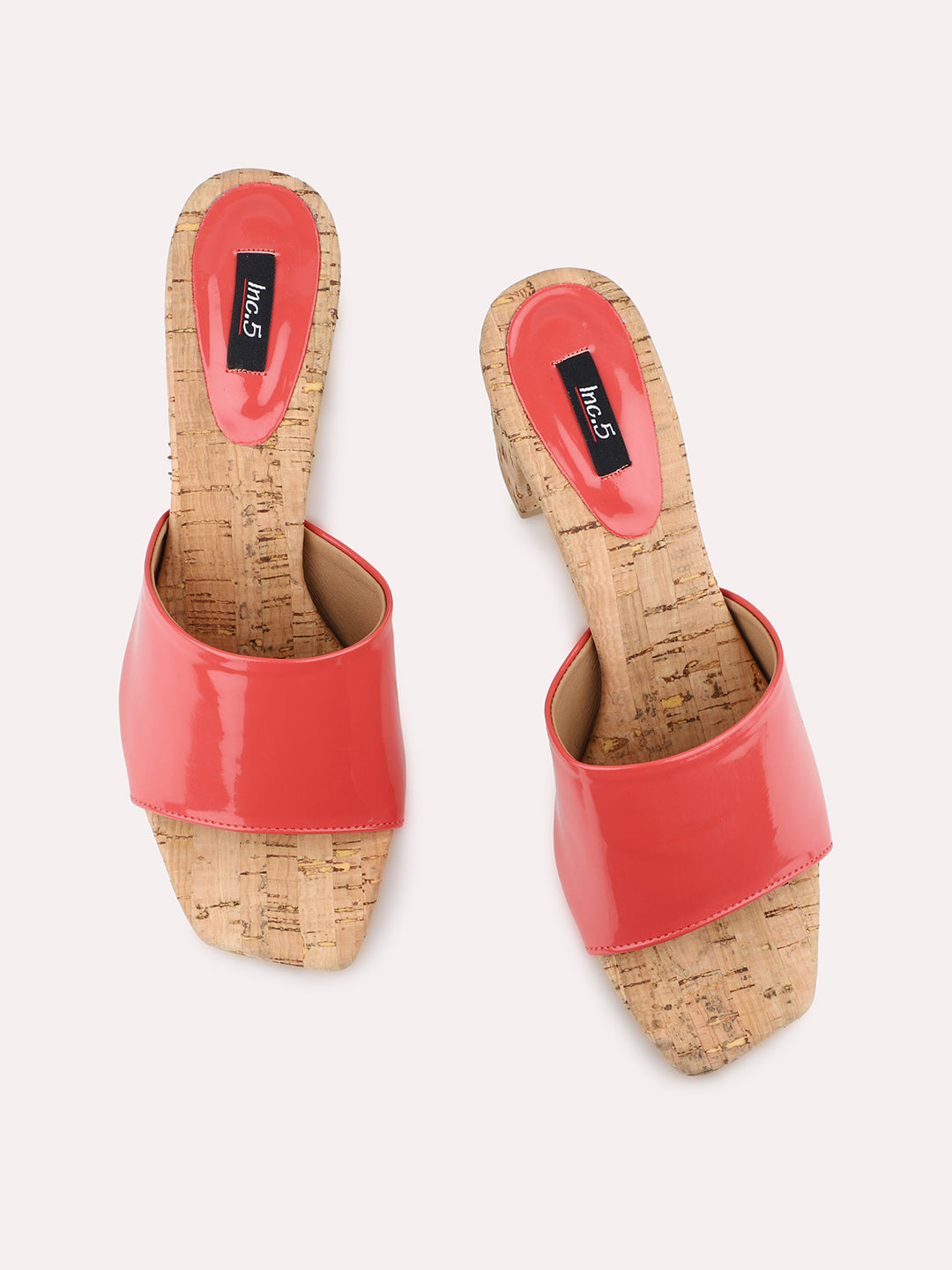 Women Pink Cork Finish Open Toe Block Heels