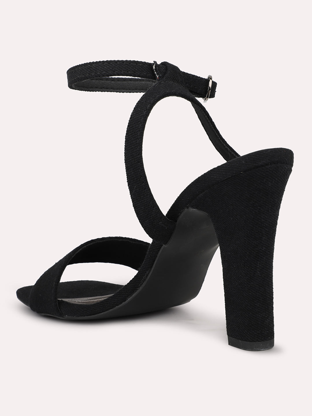 Women Black Open Toe Suede Ankel Loop Block Heels