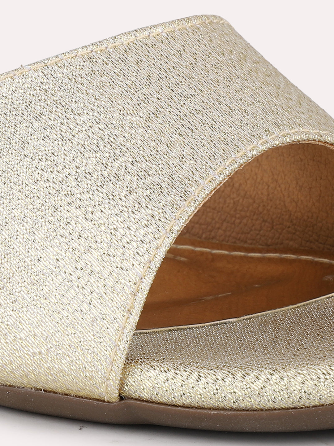 Womens Golden Party Wear Solid Round Toe Kitten Heel Sandals