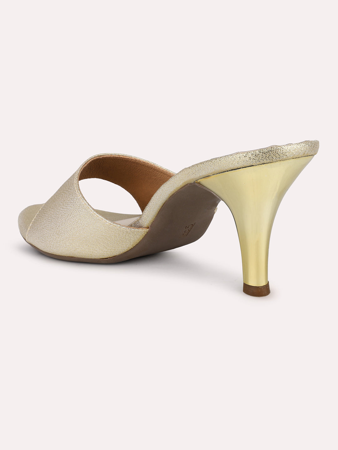 Womens Golden Party Wear Solid Round Toe Kitten Heel Sandals