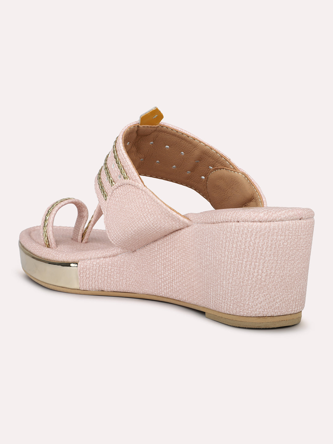 Women Peach Embellished One Toe Wedge Heels