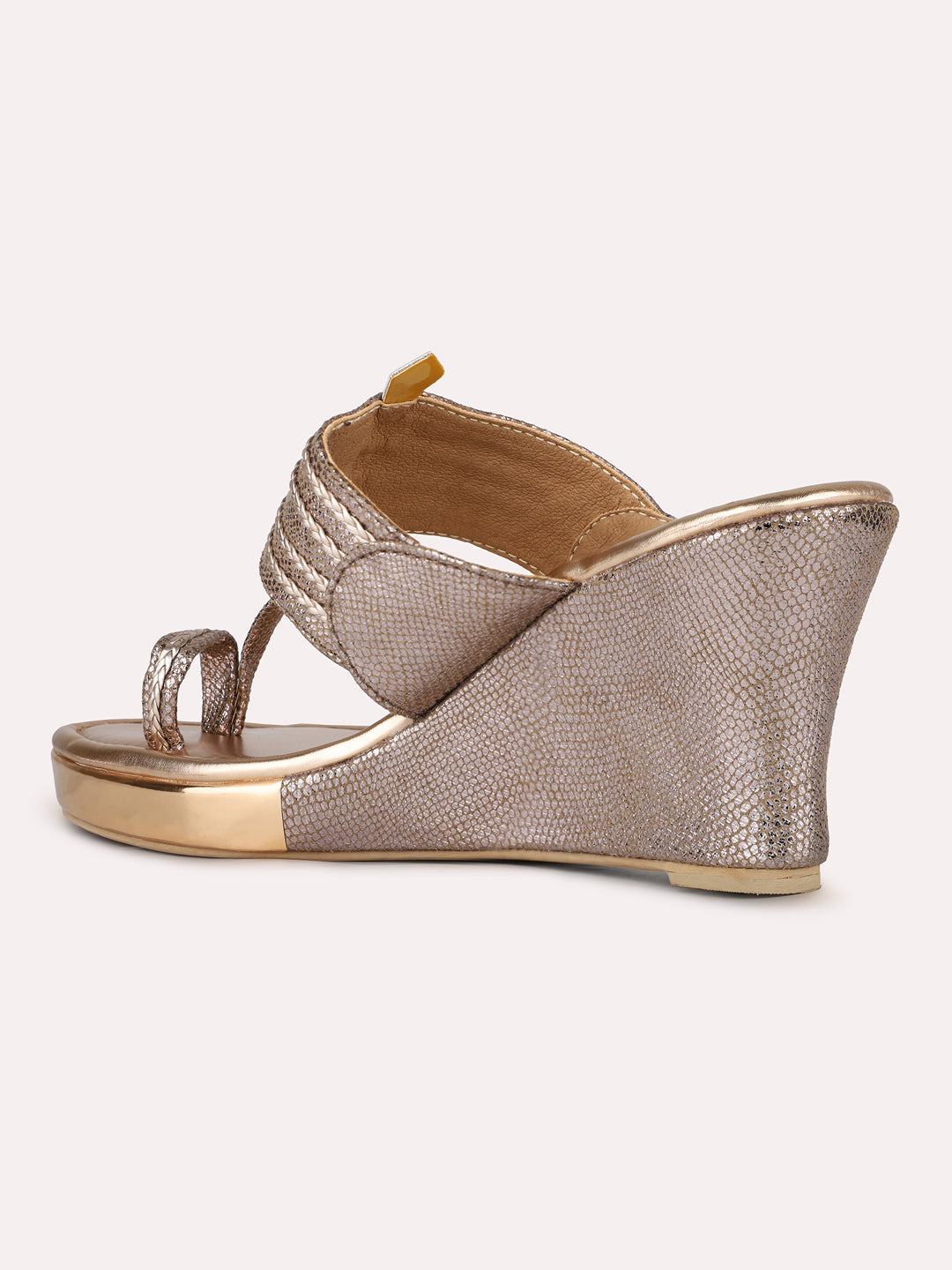 Womens Rose Gold Ethnic Embellished Round Toe Wedge Heels