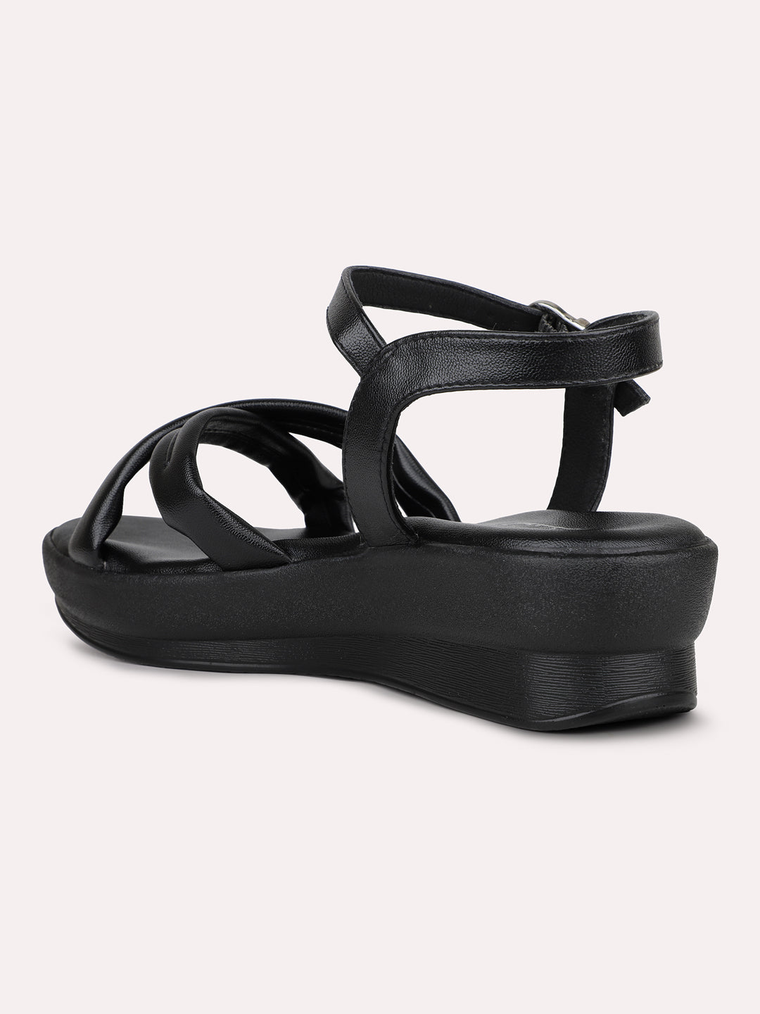 Womens Black Casual Open toe Flatform Heel Sandals