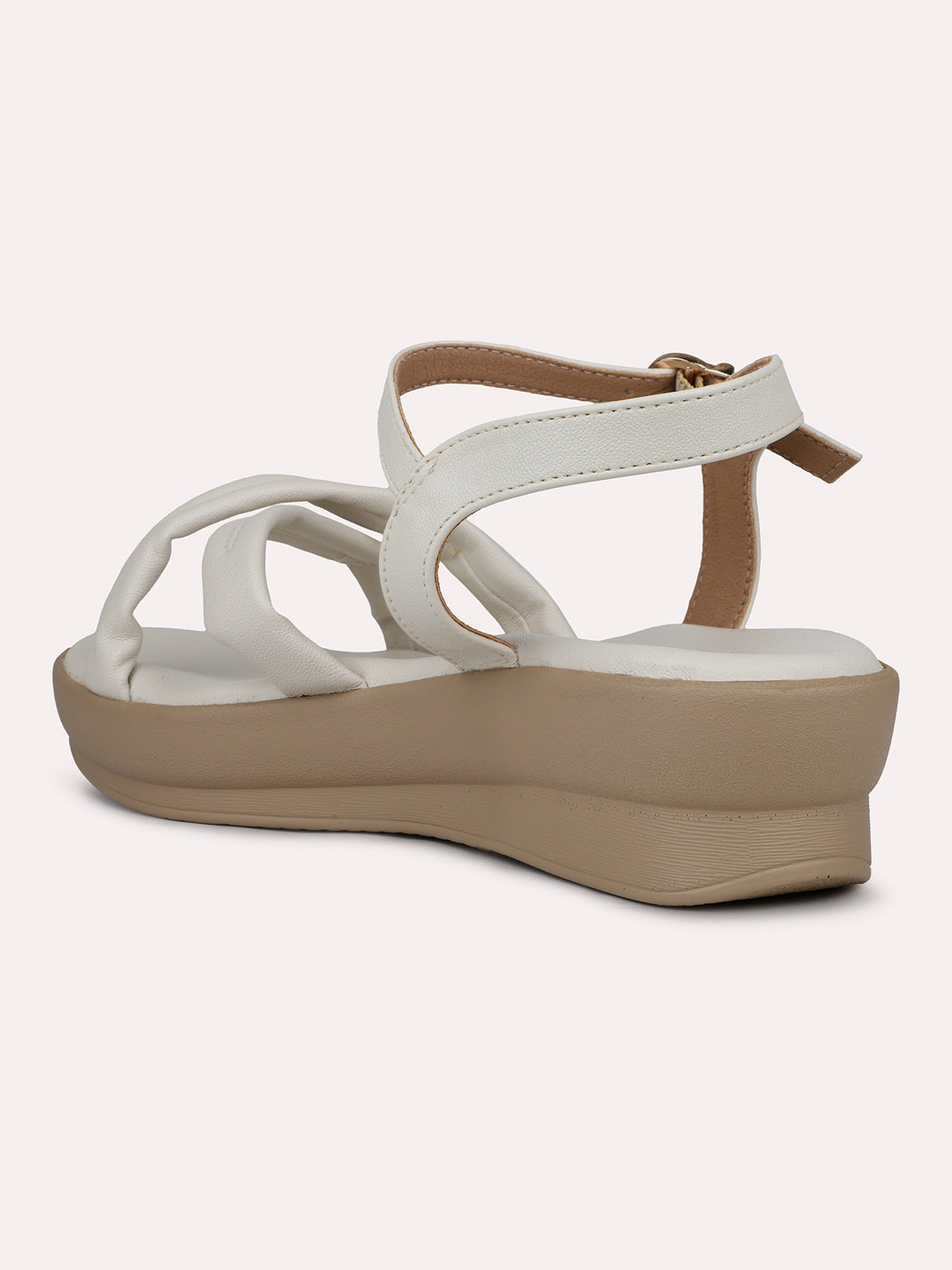 Womens Cream Casual Open toe Flatform Heel Sandals