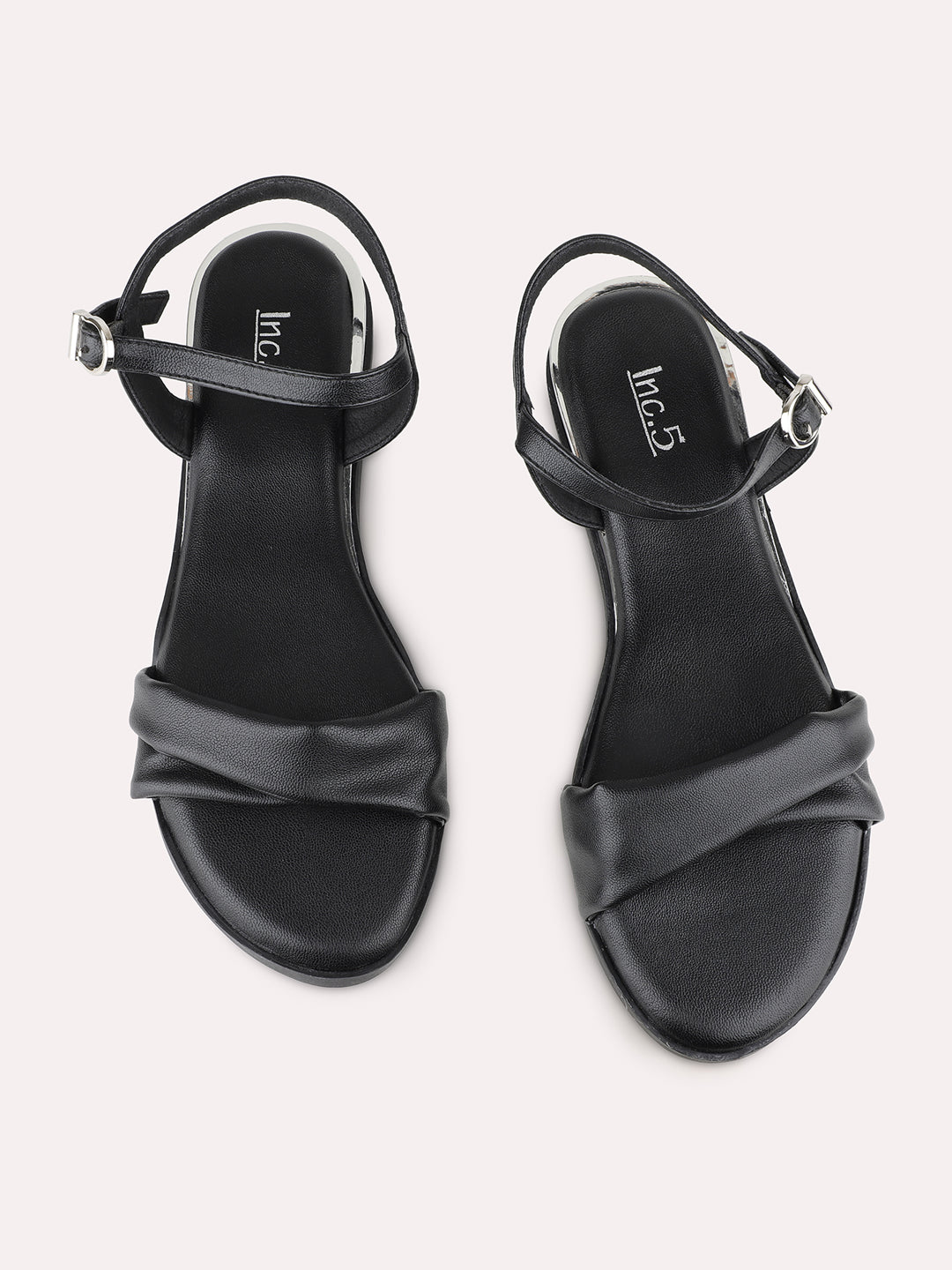 Womens Black Casual Solid Open Toe Sandals
