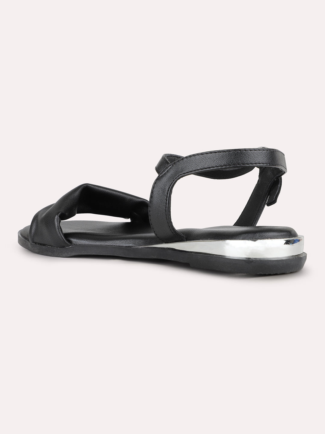 Womens Black Casual Solid Open Toe Sandals
