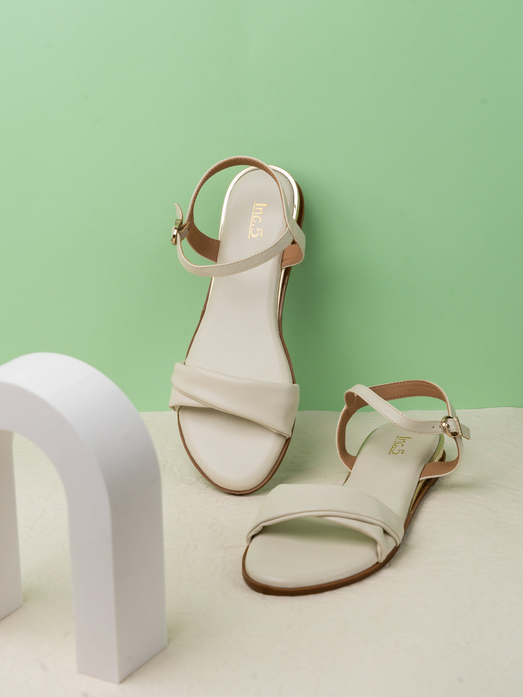Womens Cream Casual Solid Open Toe Sandals