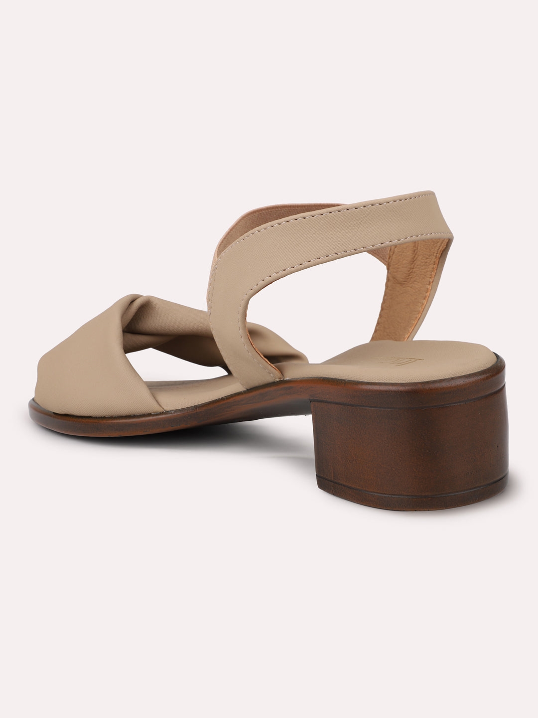 Women Chikoo Solid Open Toe Block Heels With Backstrap