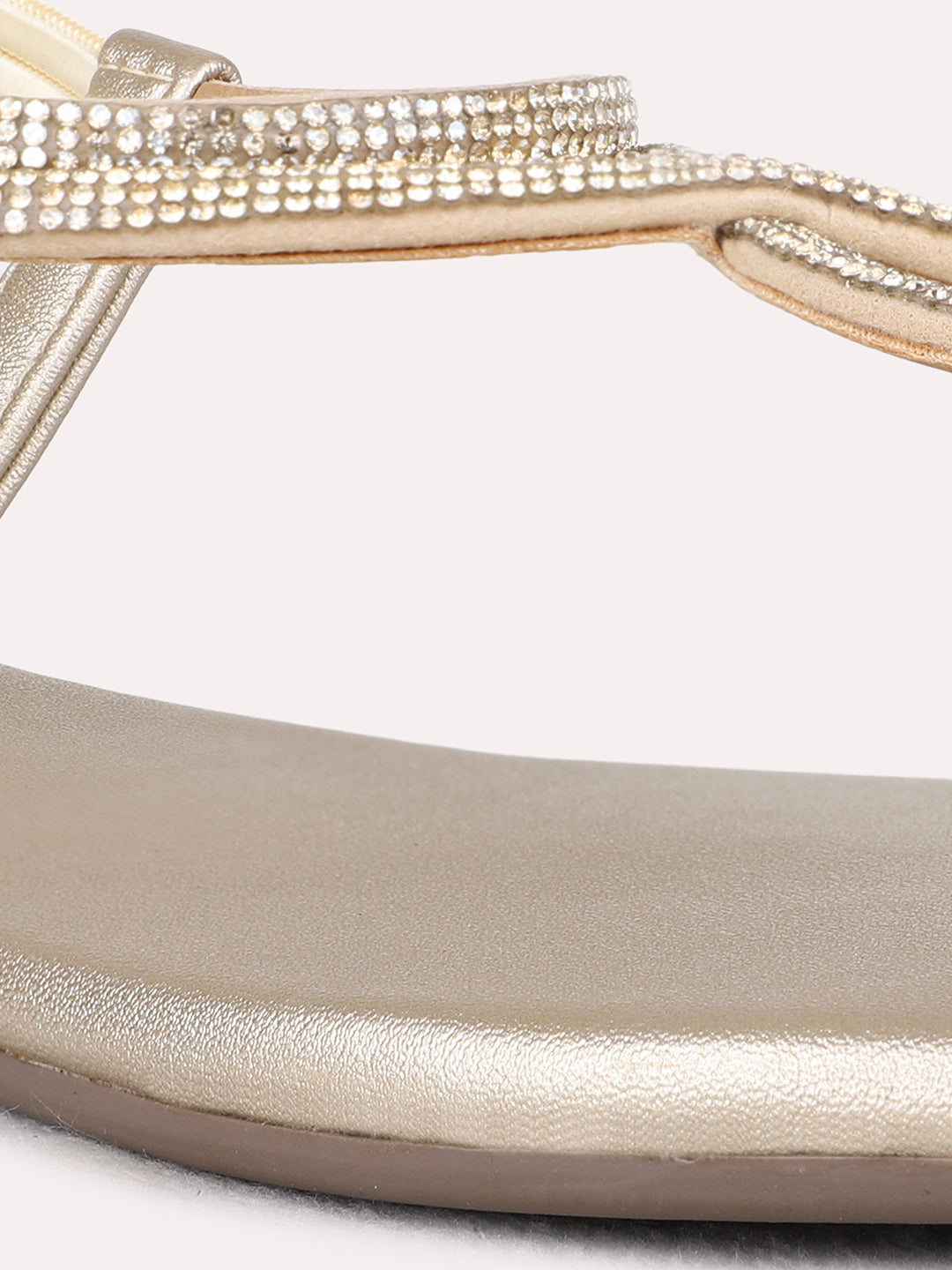 Womens Golden Solid Casual T-Strap Flat Sandals