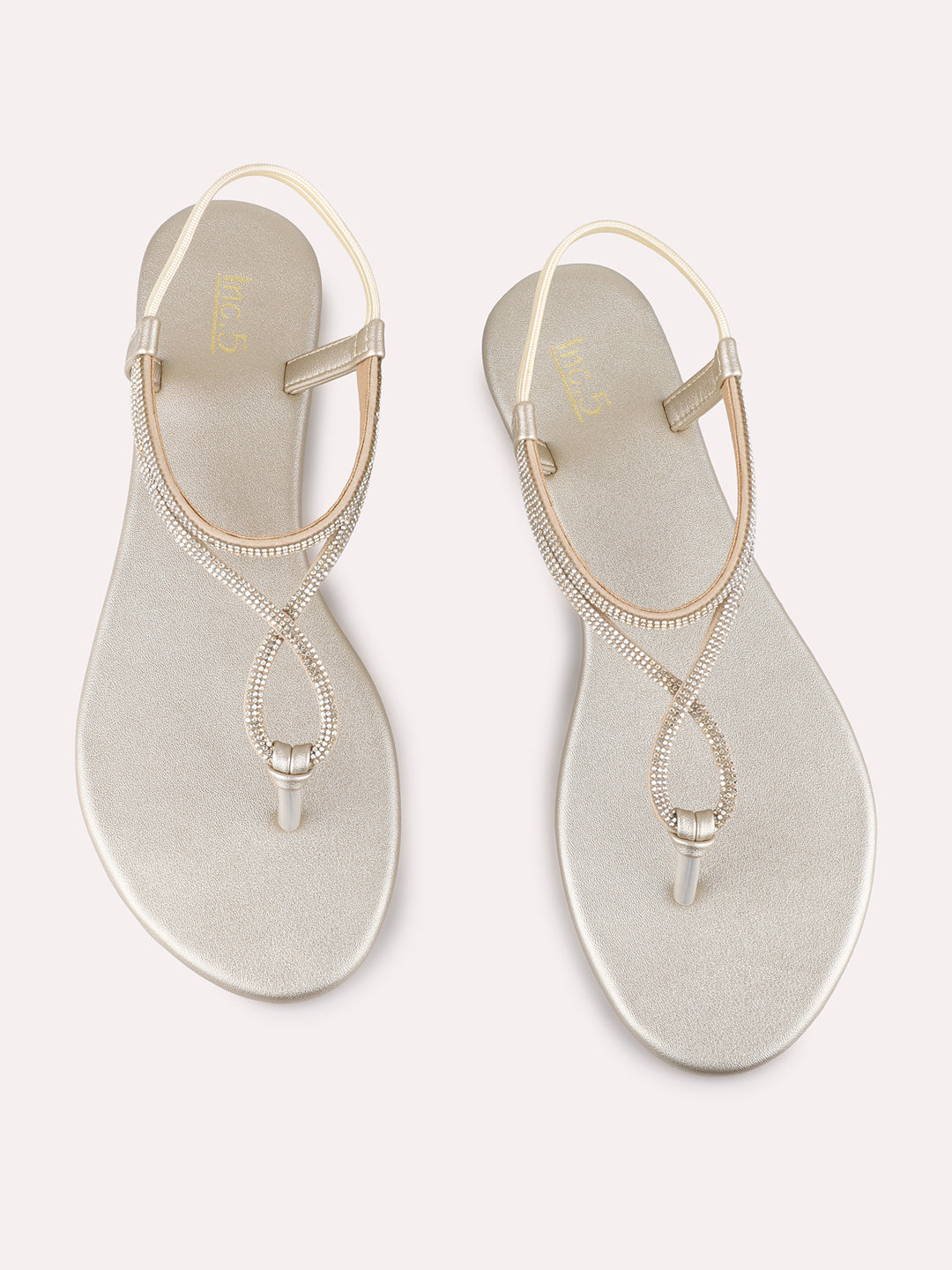 Womens Golden Solid Casual T-Strap Flat Sandals