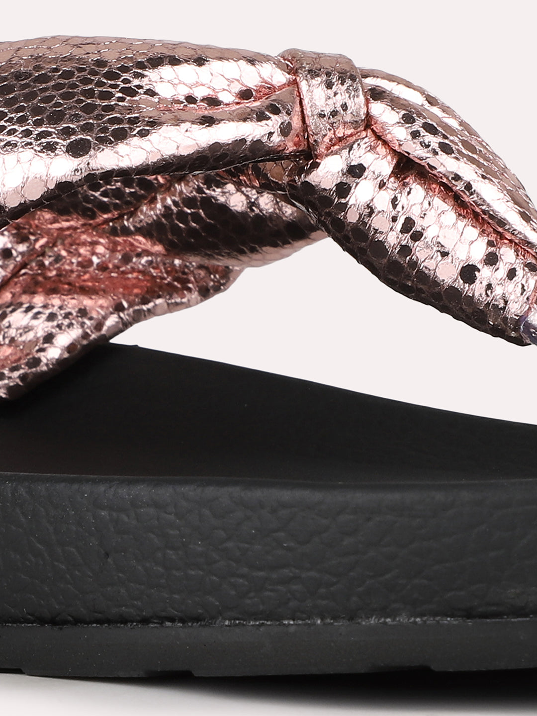 Womens Rose Gold Casual Solid T-Strap Flats