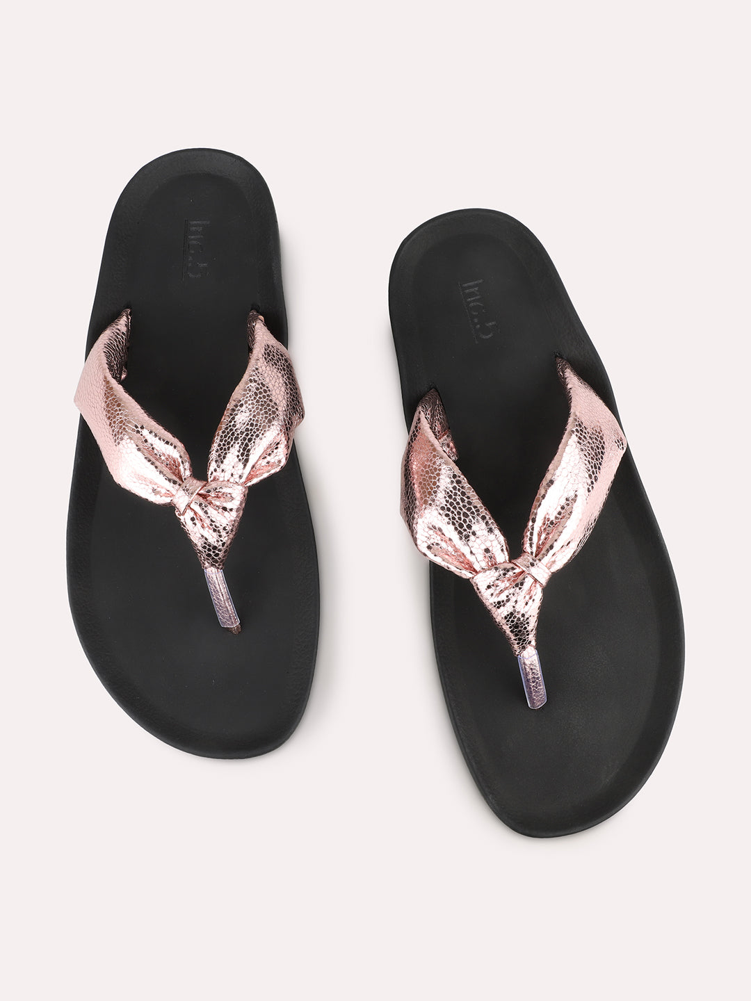 Womens Rose Gold Casual Solid T-Strap Flats