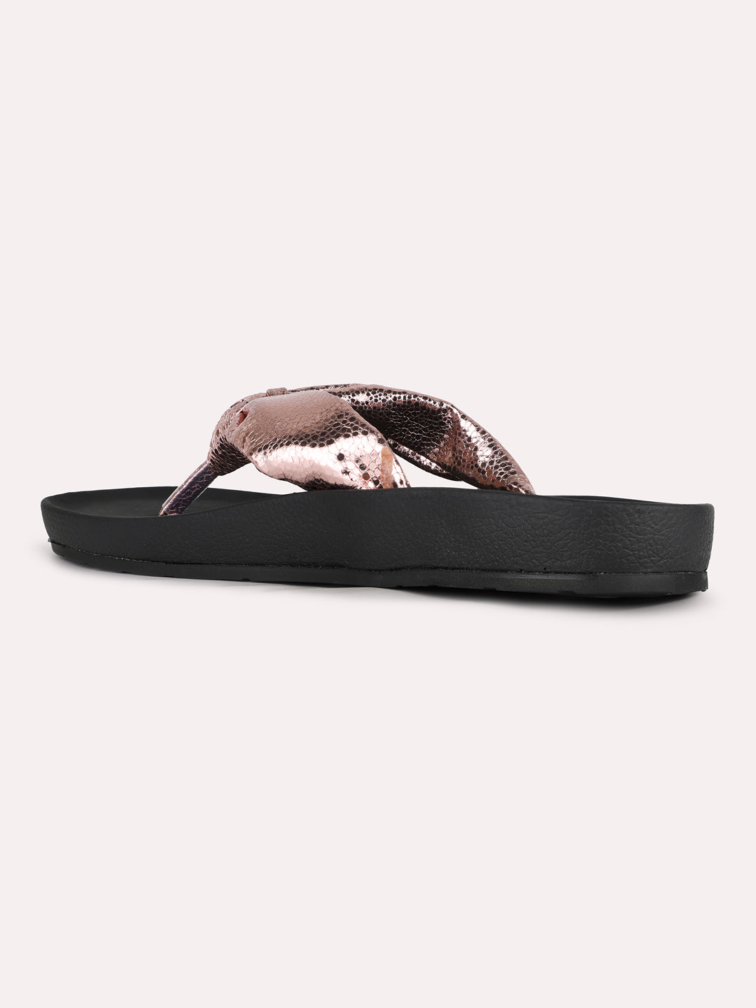 Womens Rose Gold Casual Solid T-Strap Flats