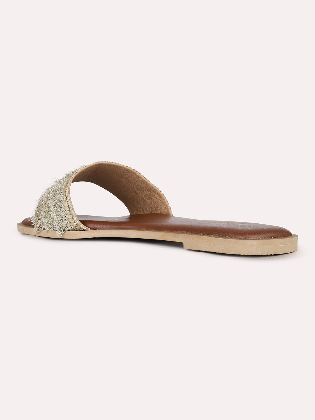 Womens Golden Casual Embellished Open Toe Flat Slip-Ons