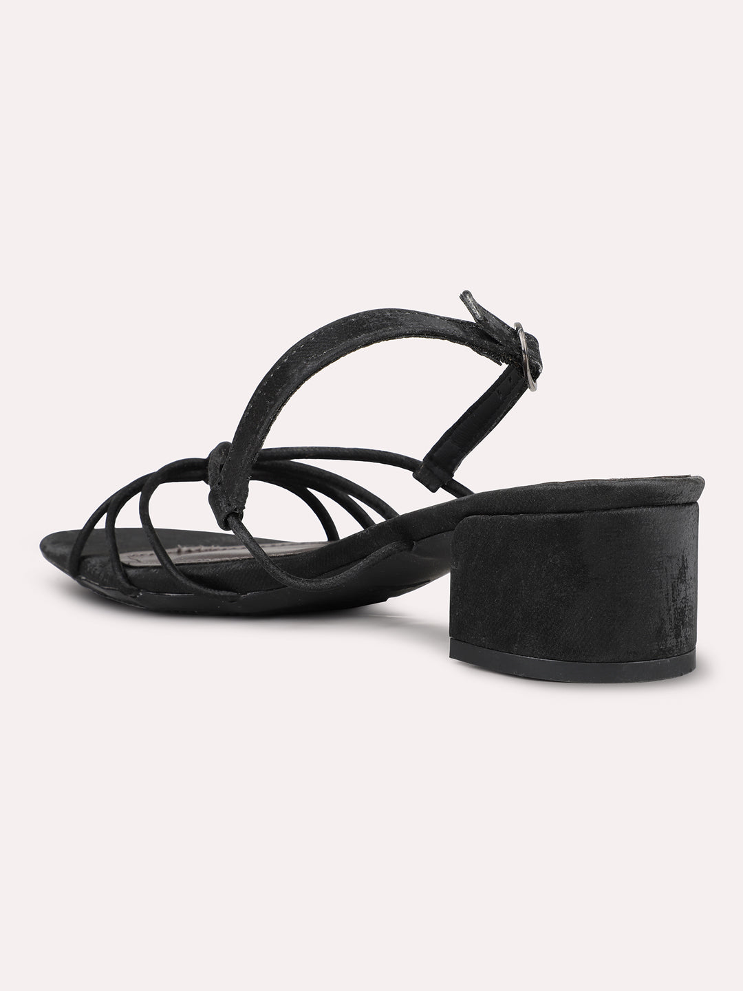 Womens Black Casual Strappy Open toe Block Heel Sandals