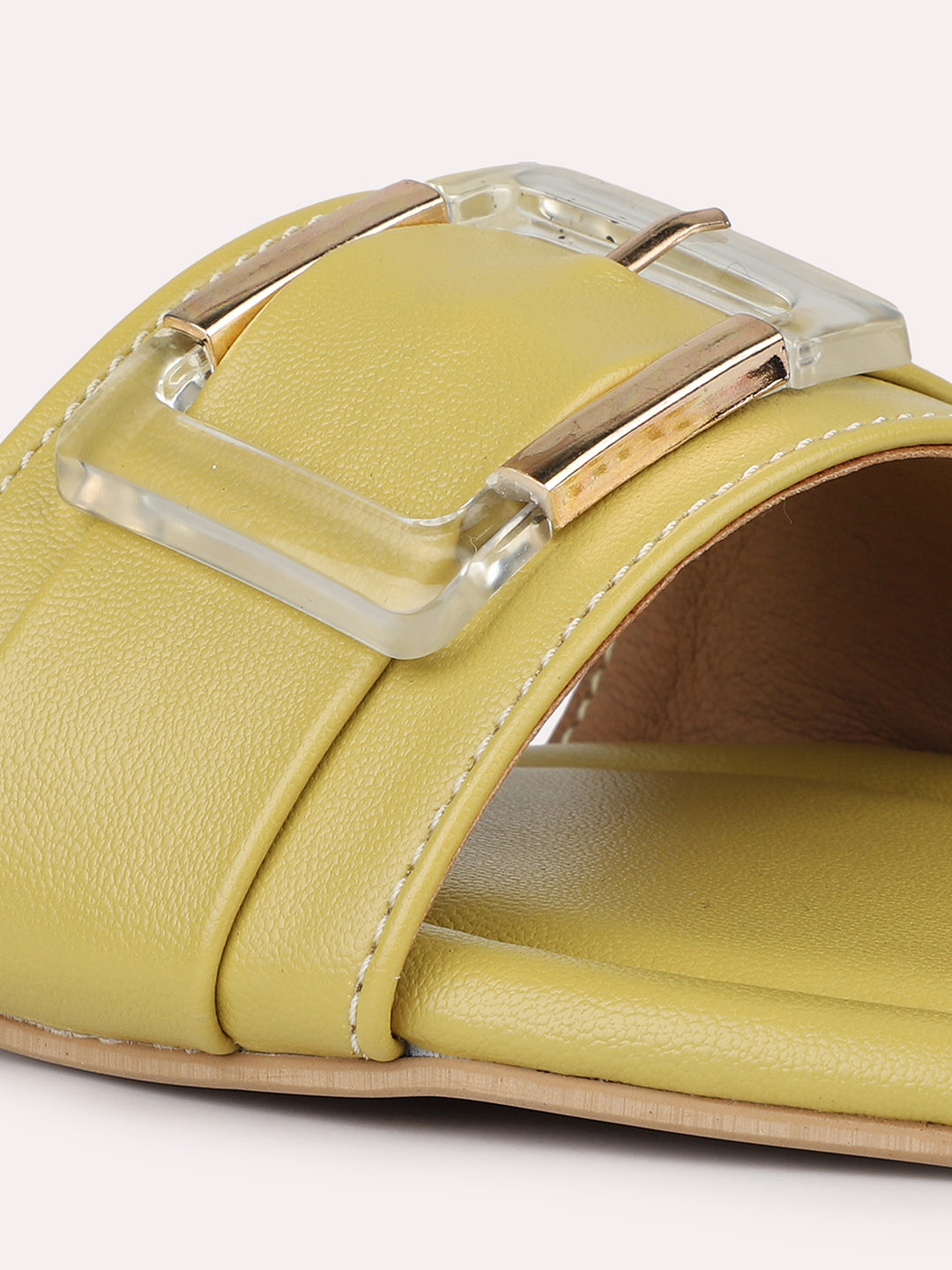 Women Yellow Solid Open Toe Flats With Buckles