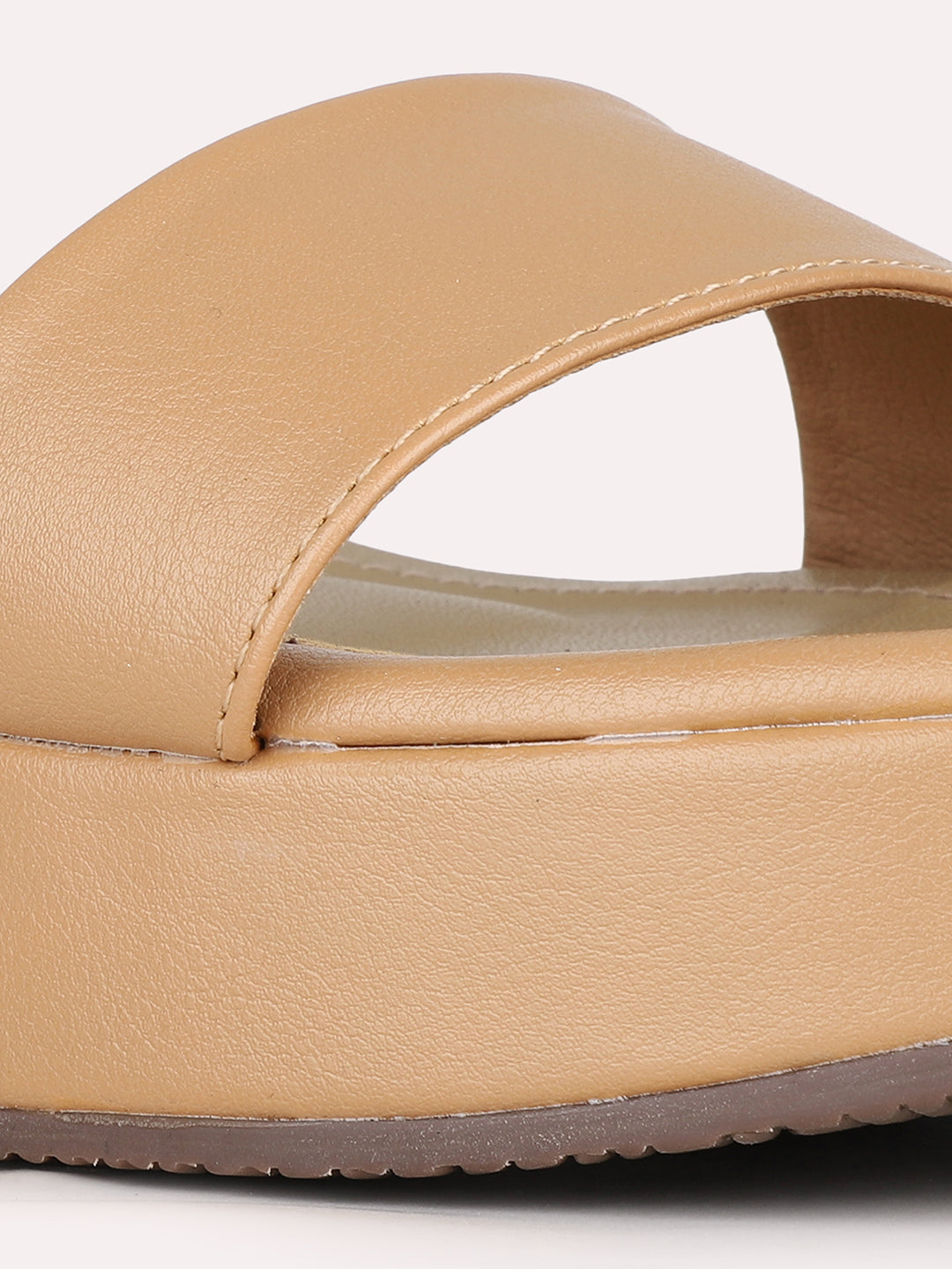 Women Beige Party Wear Solid Round Toe Wedge Heel Sandals