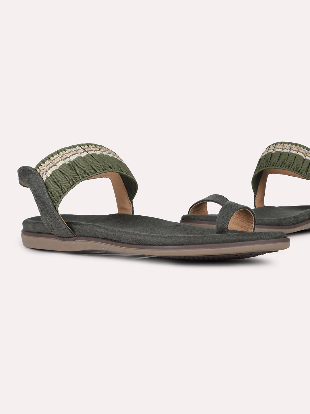 Womens Green Casual Solid One Toe Flat Sandals