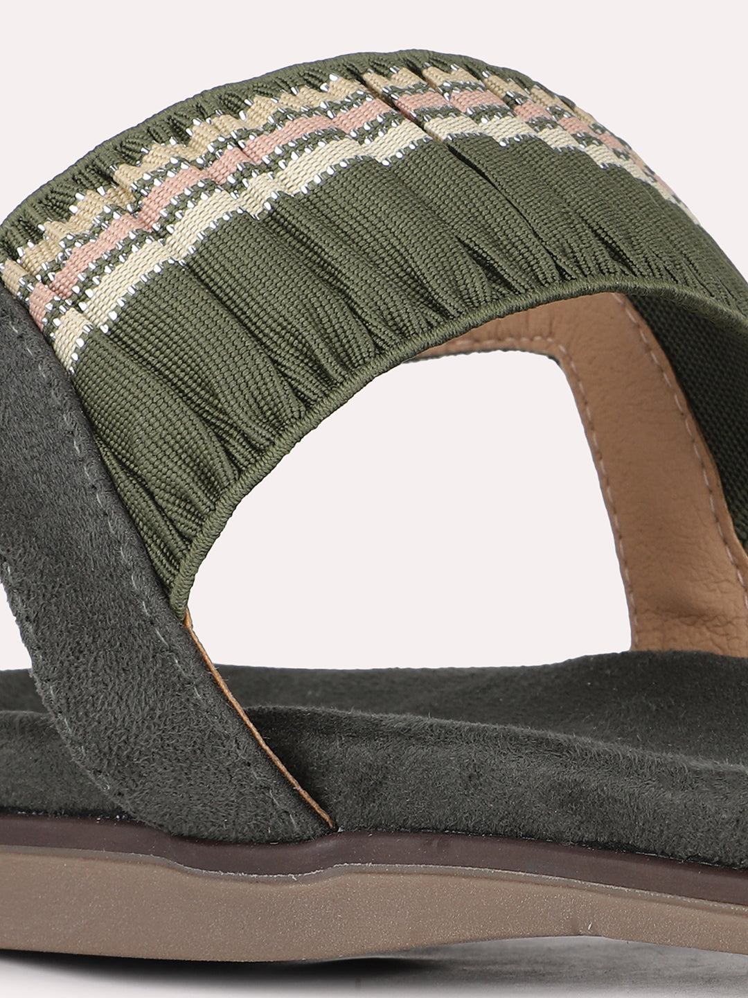 Womens Green Casual Solid One Toe Sandals