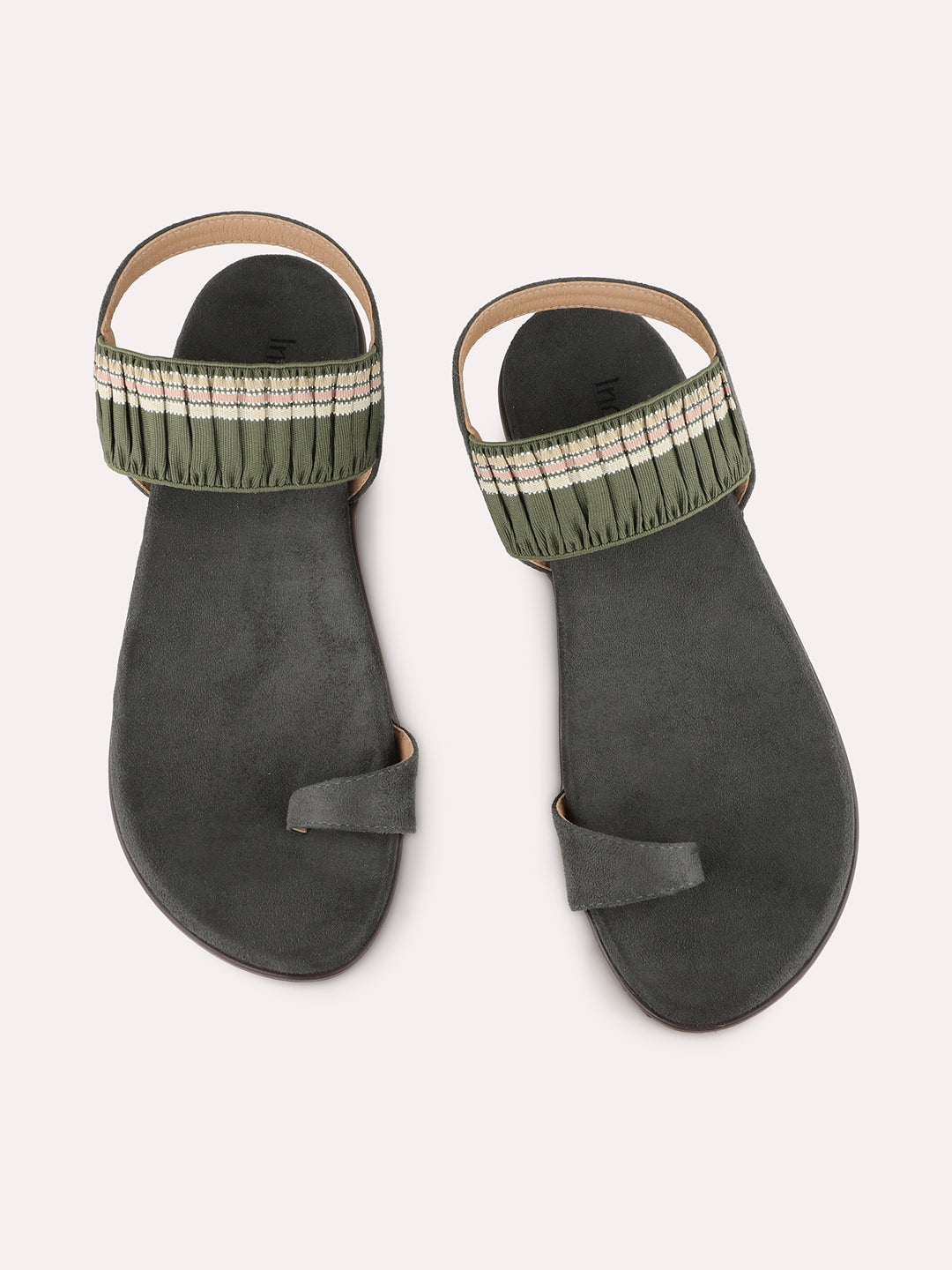 Womens Green Casual Solid One Toe Sandals