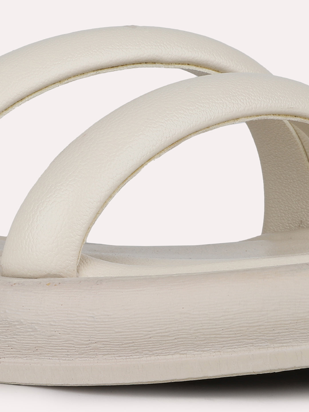 Women Cream Casual Solid Pattern Open Toe Slip-On Flat Sandals