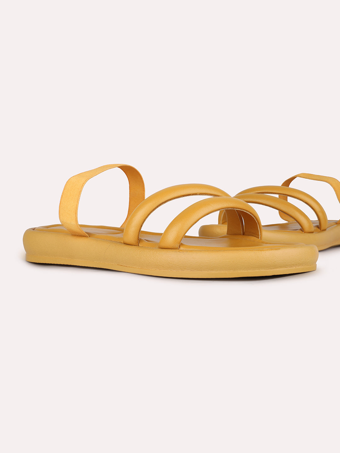 Women Mustard Casual Solid Open Toe Slip-On Flat Sandals