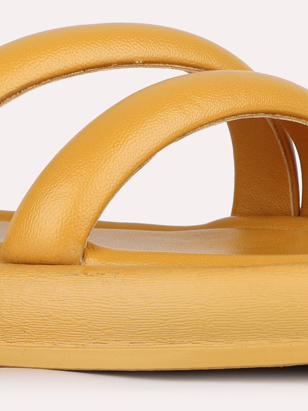 Women Mustard Casual Solid Open Toe Slip-On Flat Sandals