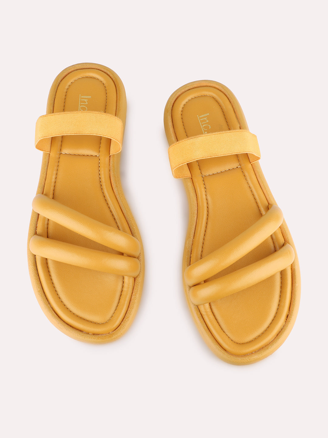 Women Mustard Casual Solid Open Toe Slip-On Flat Sandals
