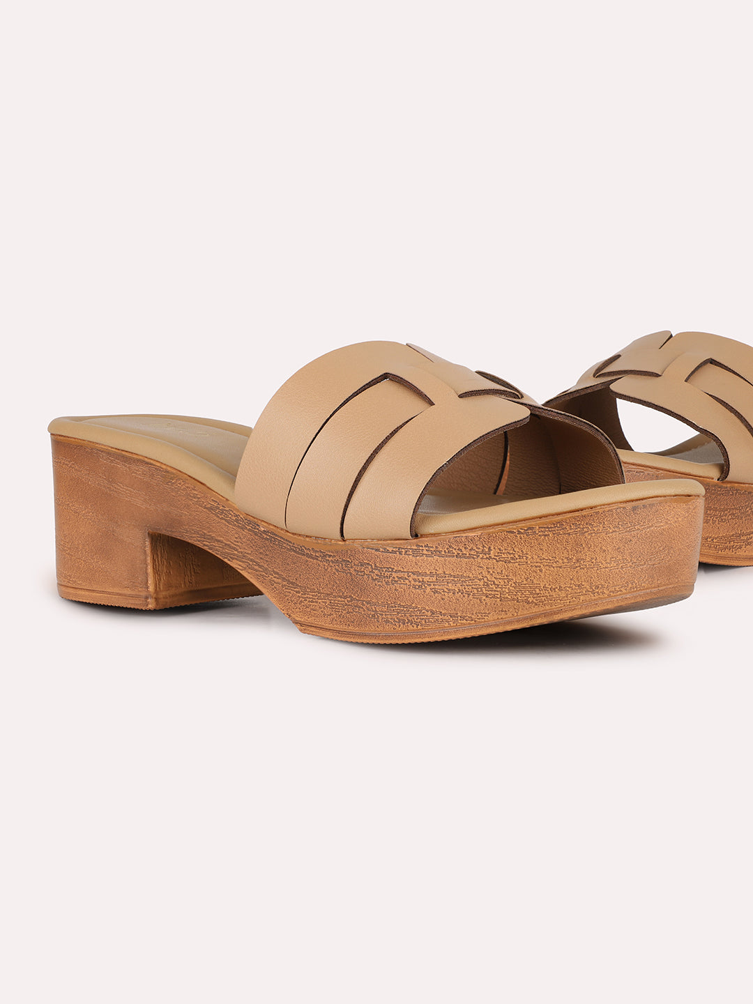 Women Beige Party Wear Solid Round Toe Platform Heel Sandals