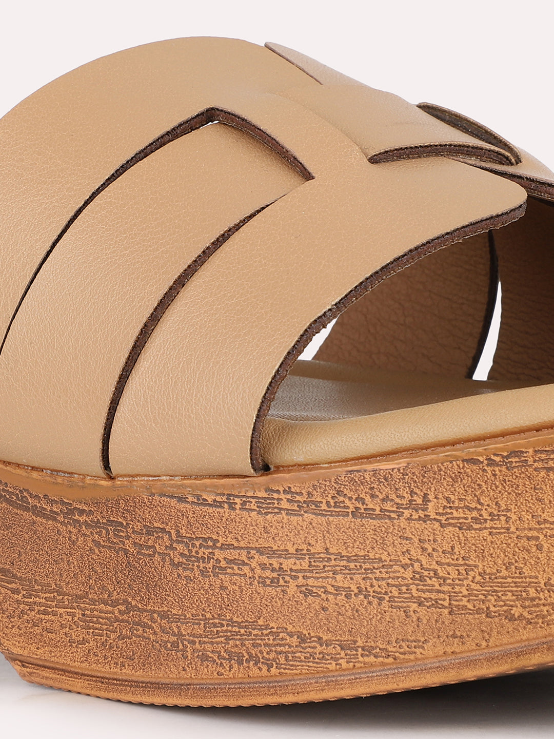 Women Beige Party Wear Solid Round Toe Platform Heel Sandals