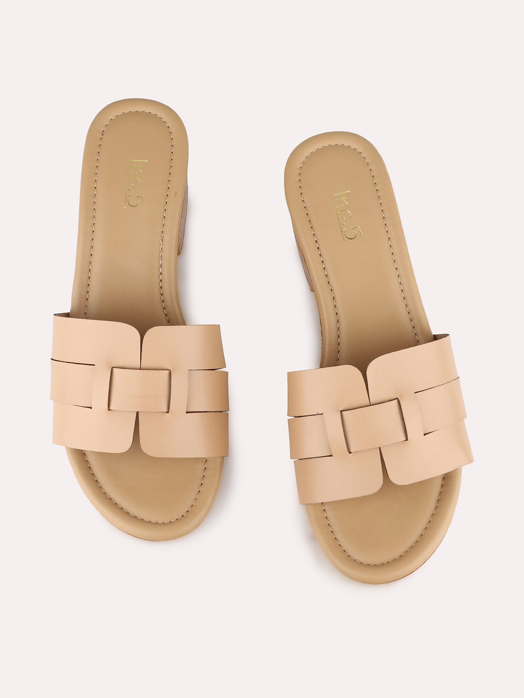 Women Beige Party Wear Solid Round Toe Platform Heel Sandals